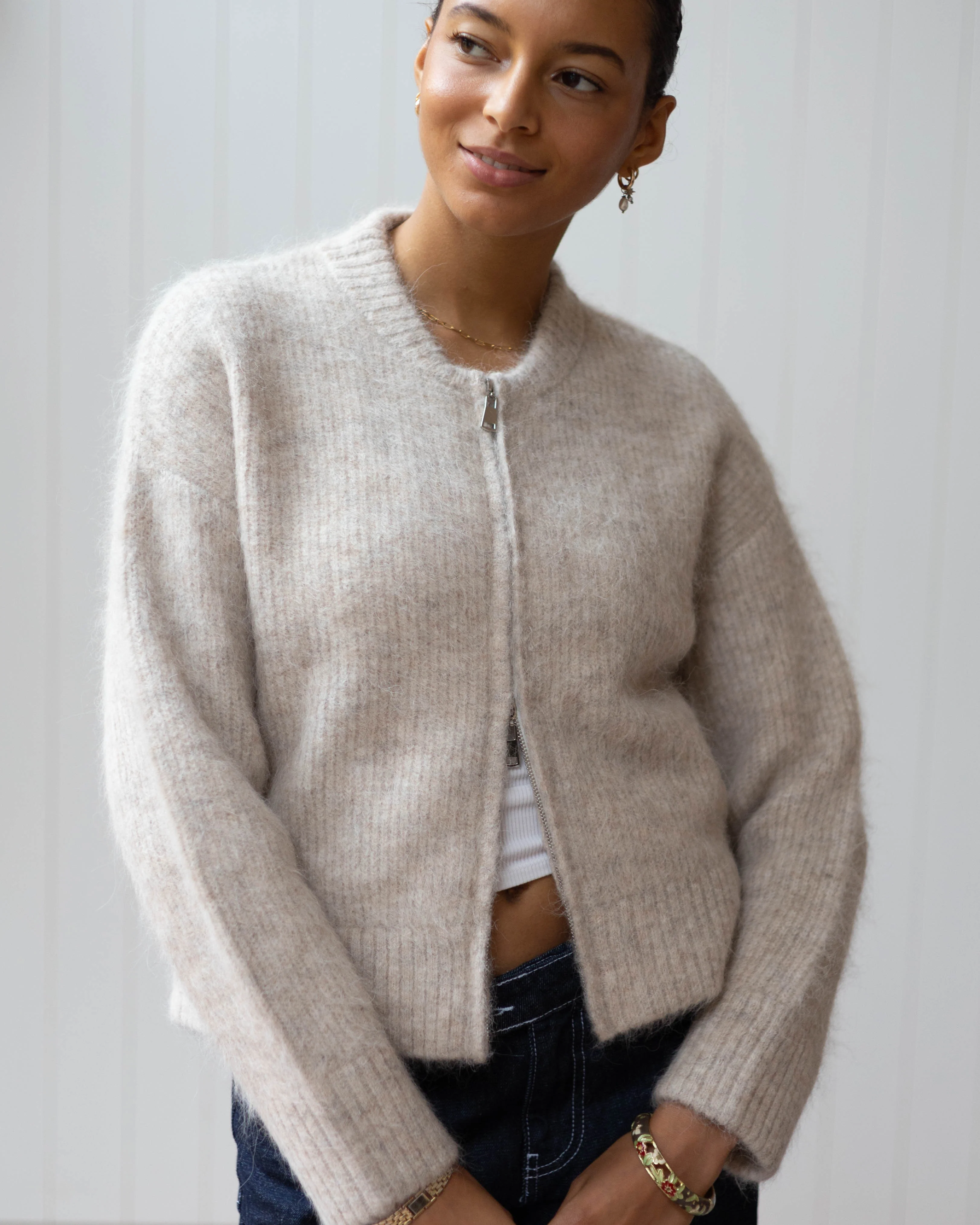 Dual Zip Bomber - Beige - Image 8