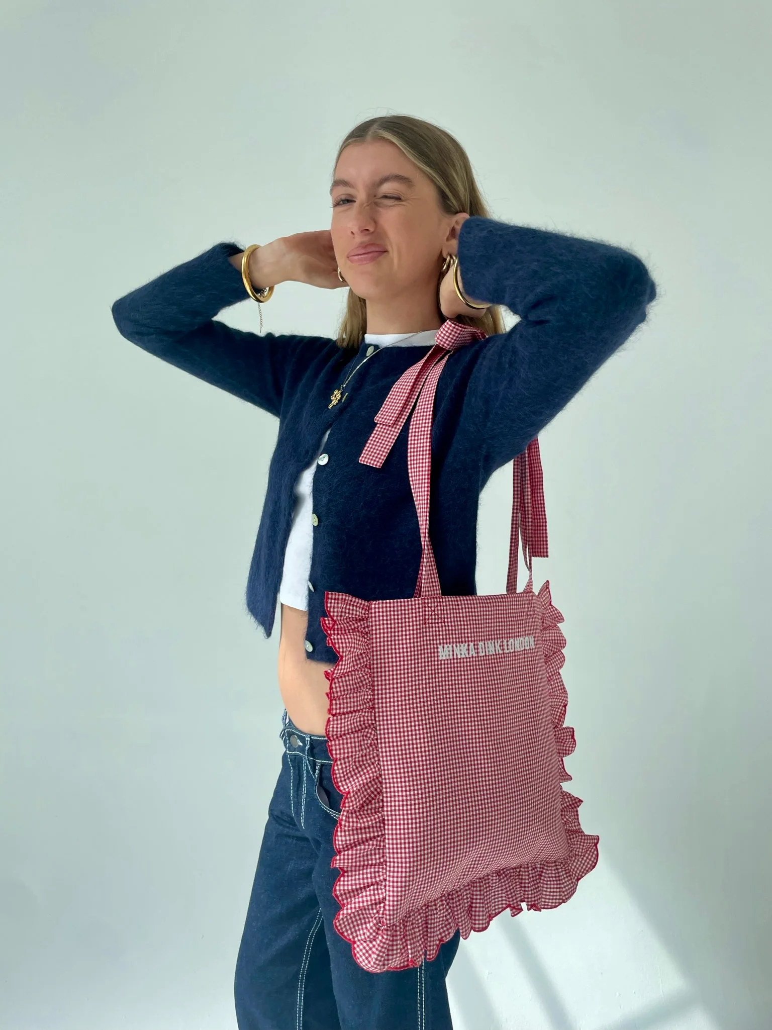Gingham Tote Bag - Red - Image 4