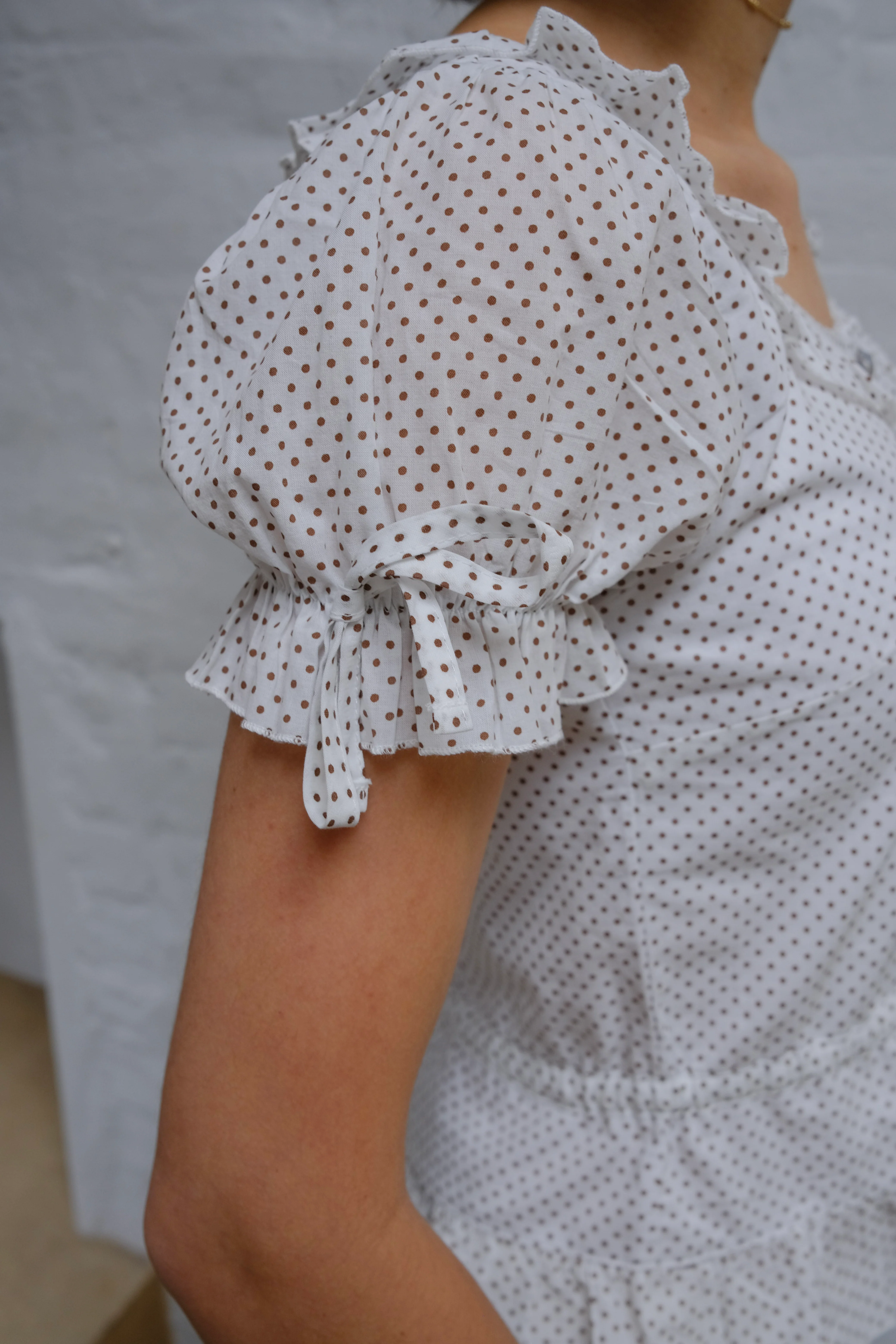 Ines Blouse - White & Brown Polka Dot - Image 8