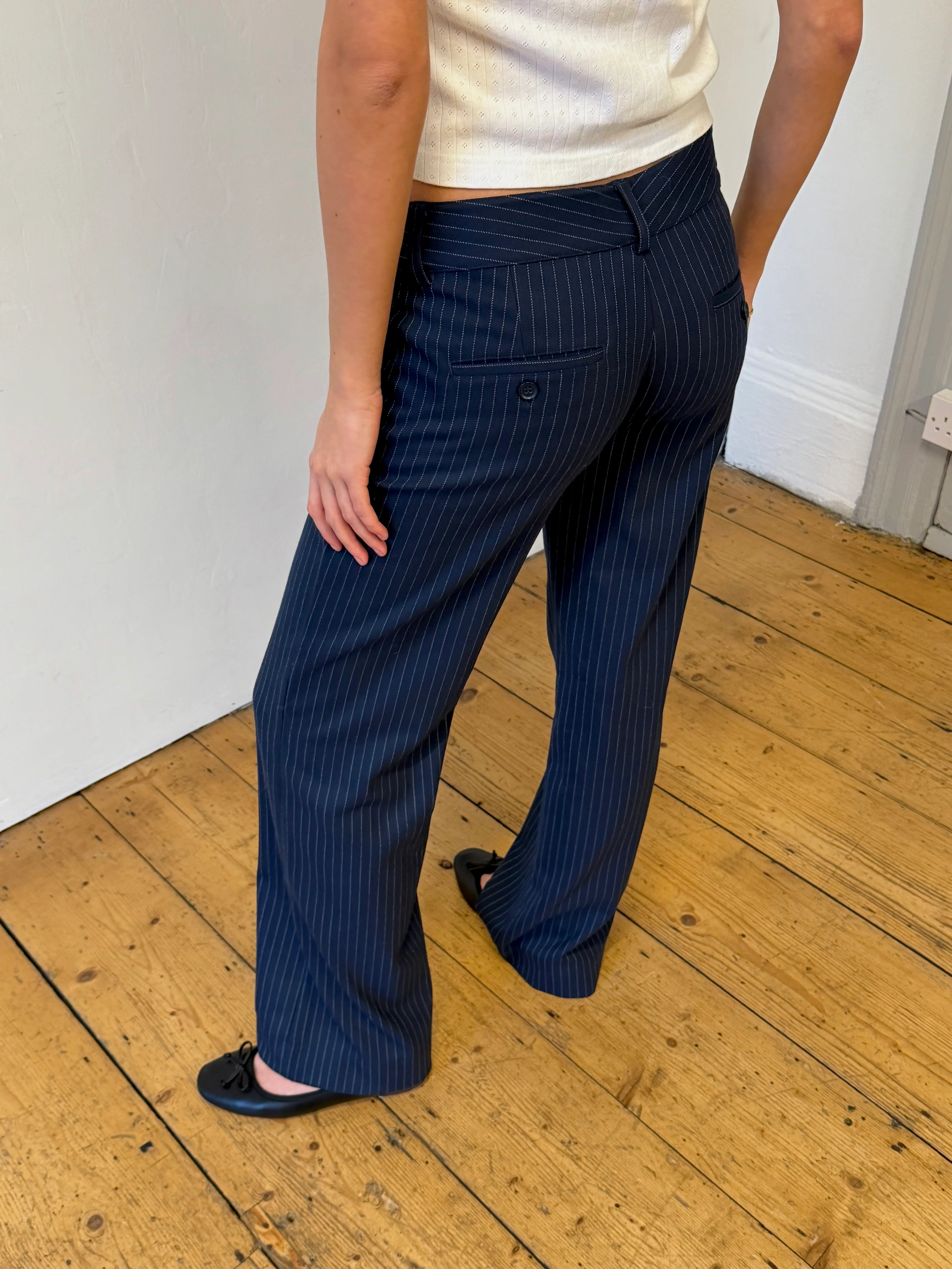 Mila Trousers - Navy Pinstripe - Image 3