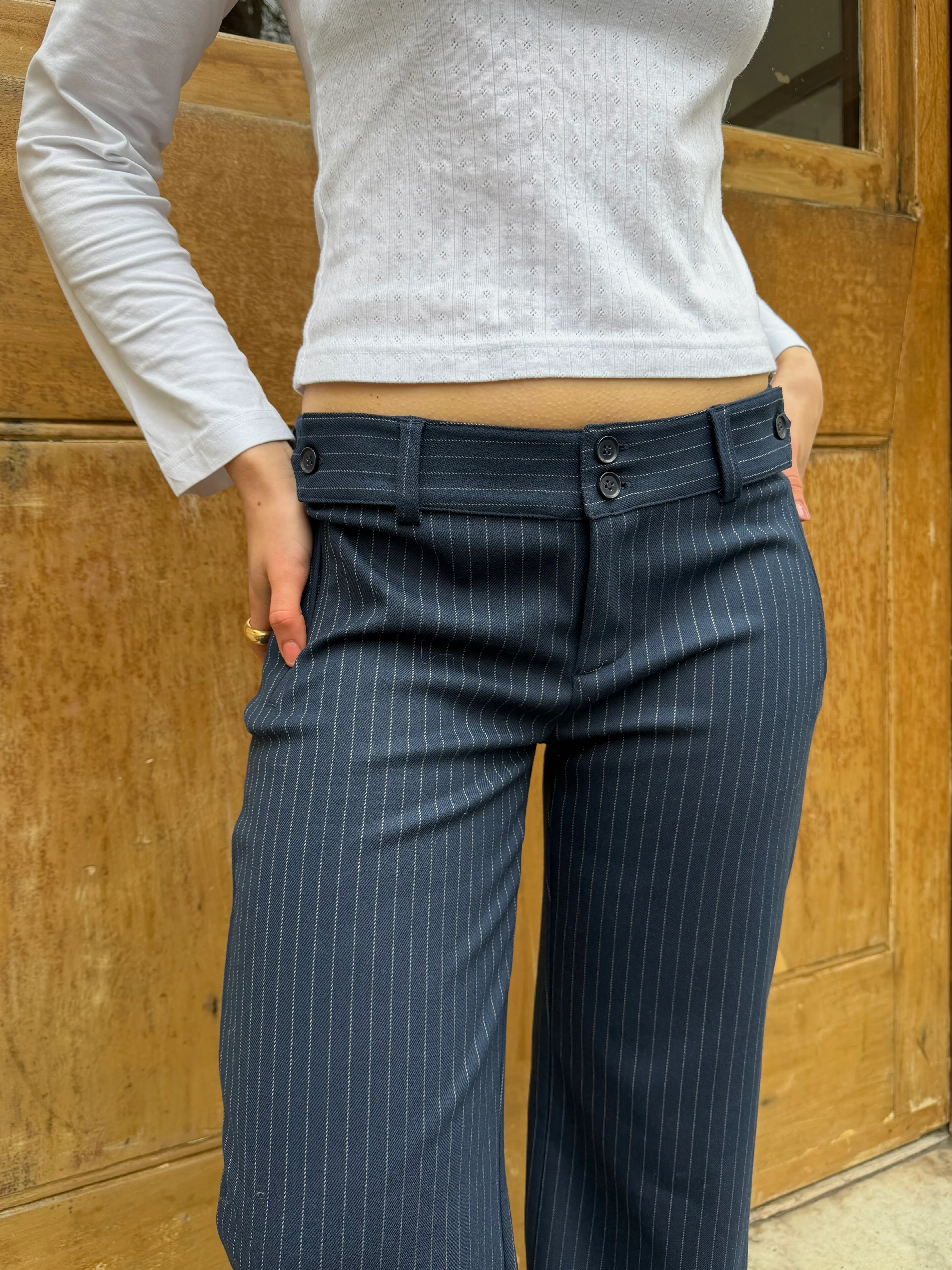 Mila Trousers - Navy Pinstripe - Image 5
