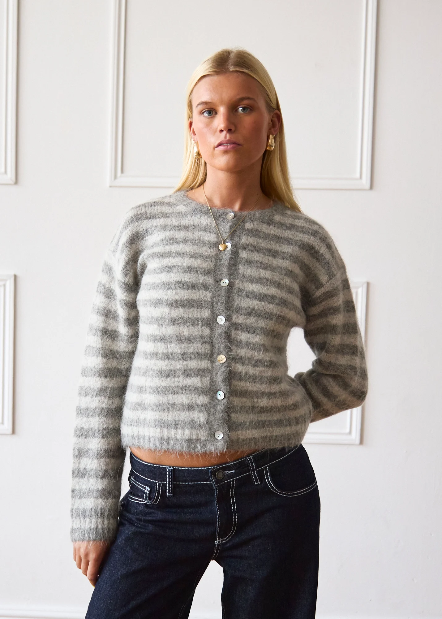 Evie Cardigan - Grey Stripe - Image 4