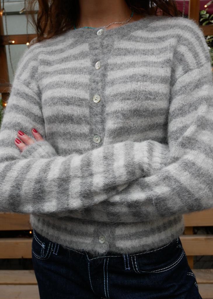 Evie Cardigan - Grey Stripe - Image 5