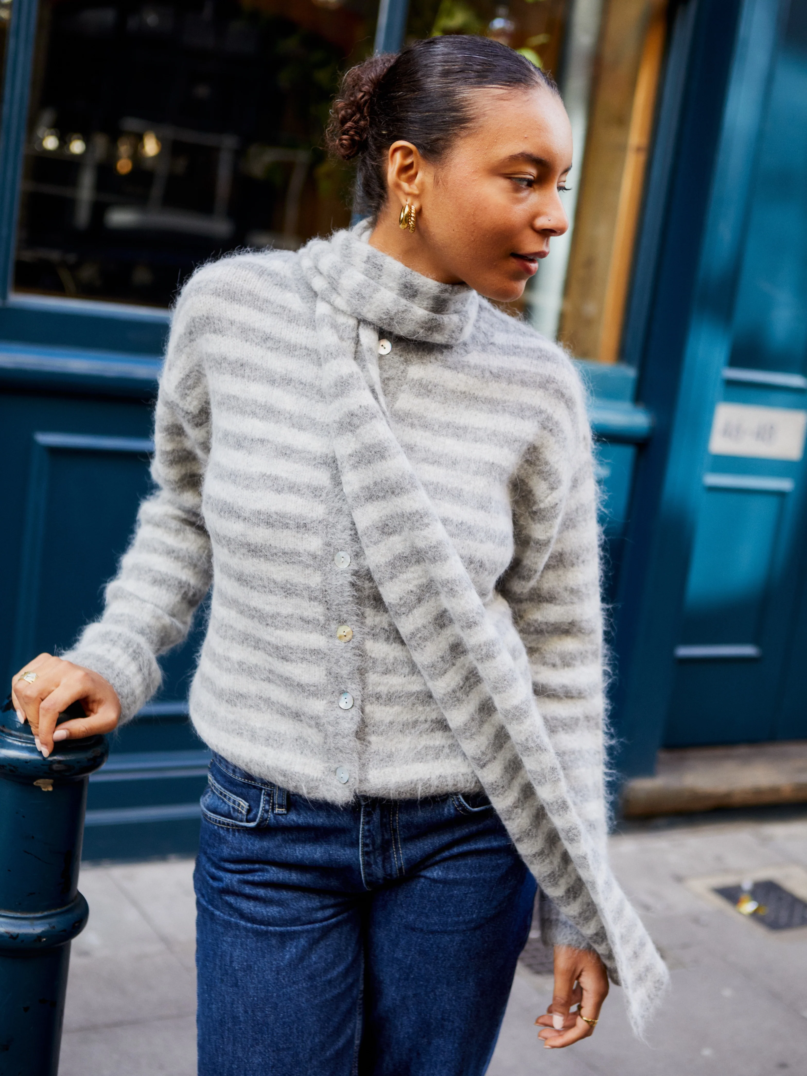Evie Cardigan - Grey Stripe - Image 6