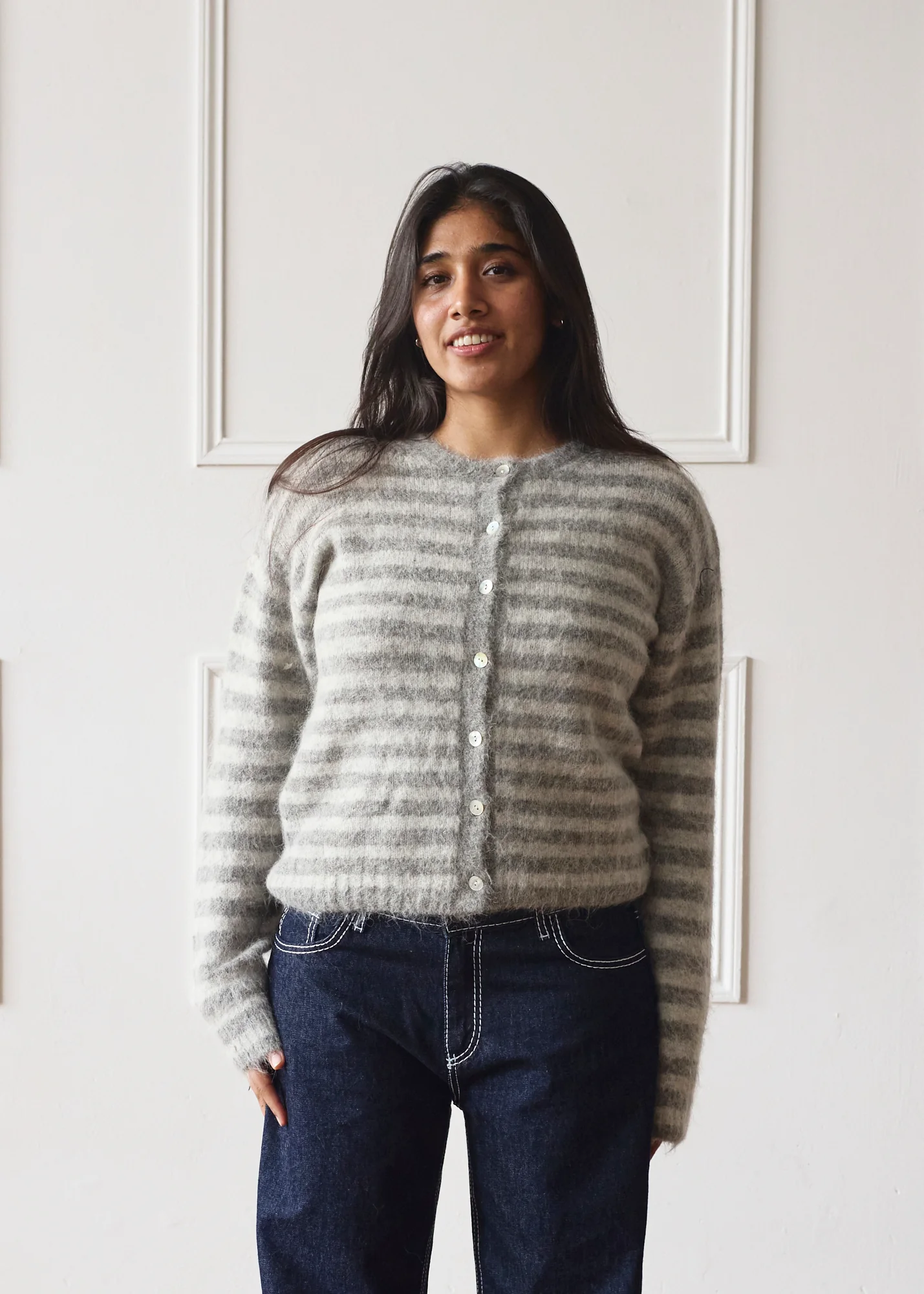 Evie Cardigan - Grey Stripe - Image 8