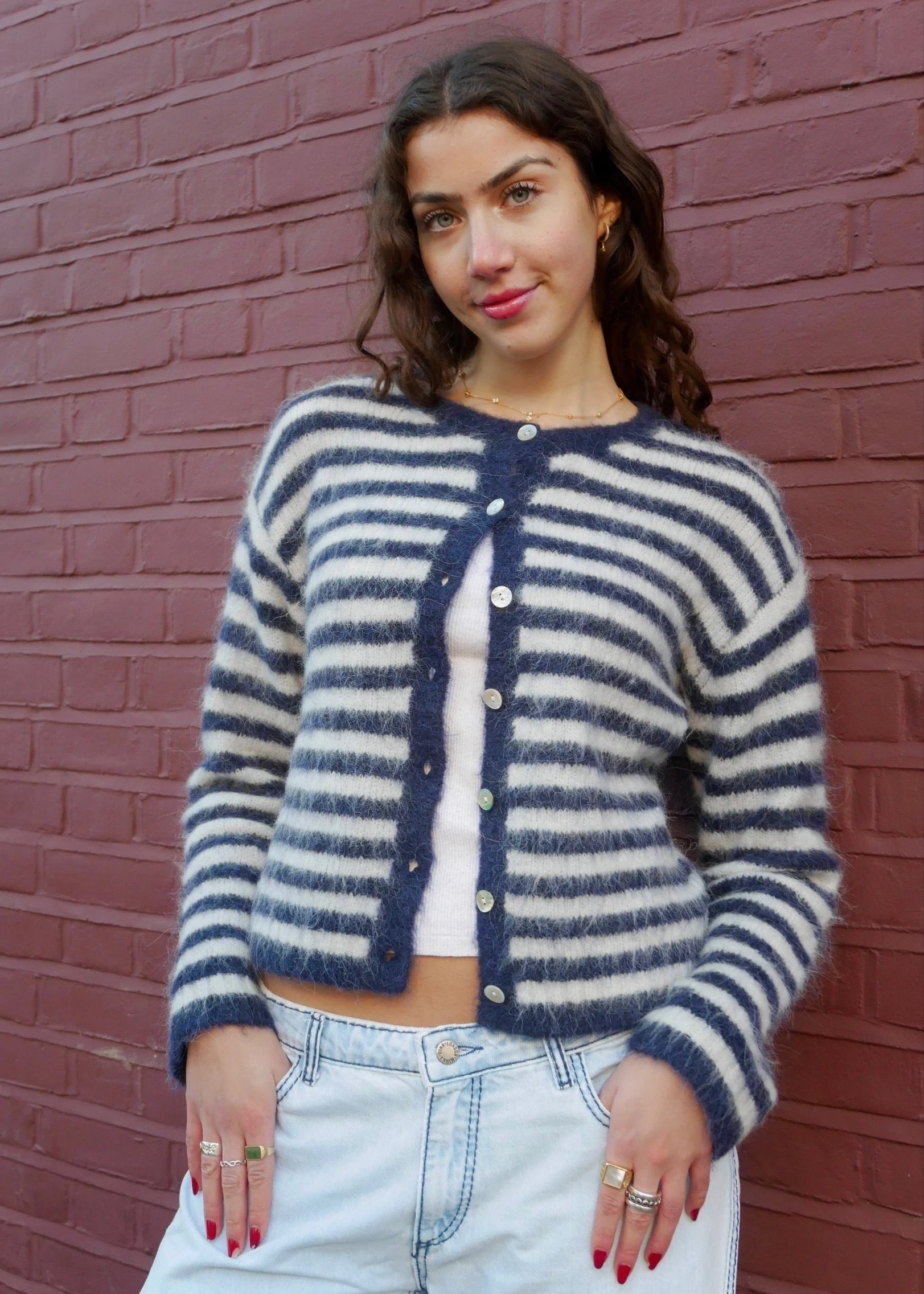 Evie Cardigan - Navy Stripe - Image 5