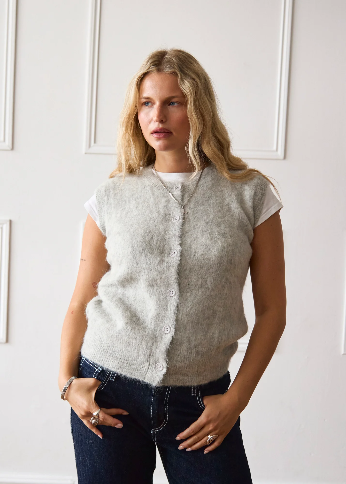 Knit Vest - Light Grey - Image 5