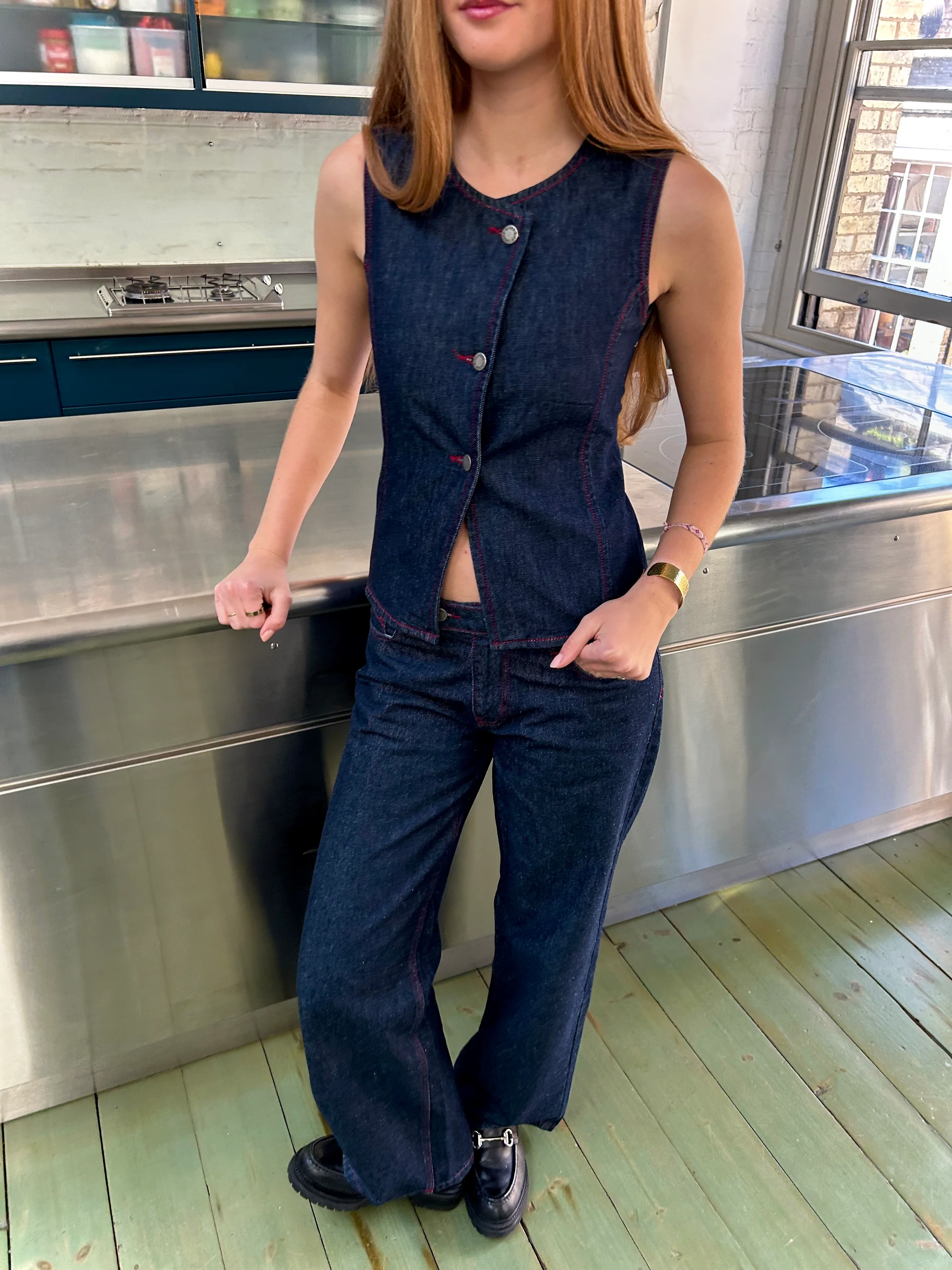 Nina Waistcoat - Indigo & Red - Image 3