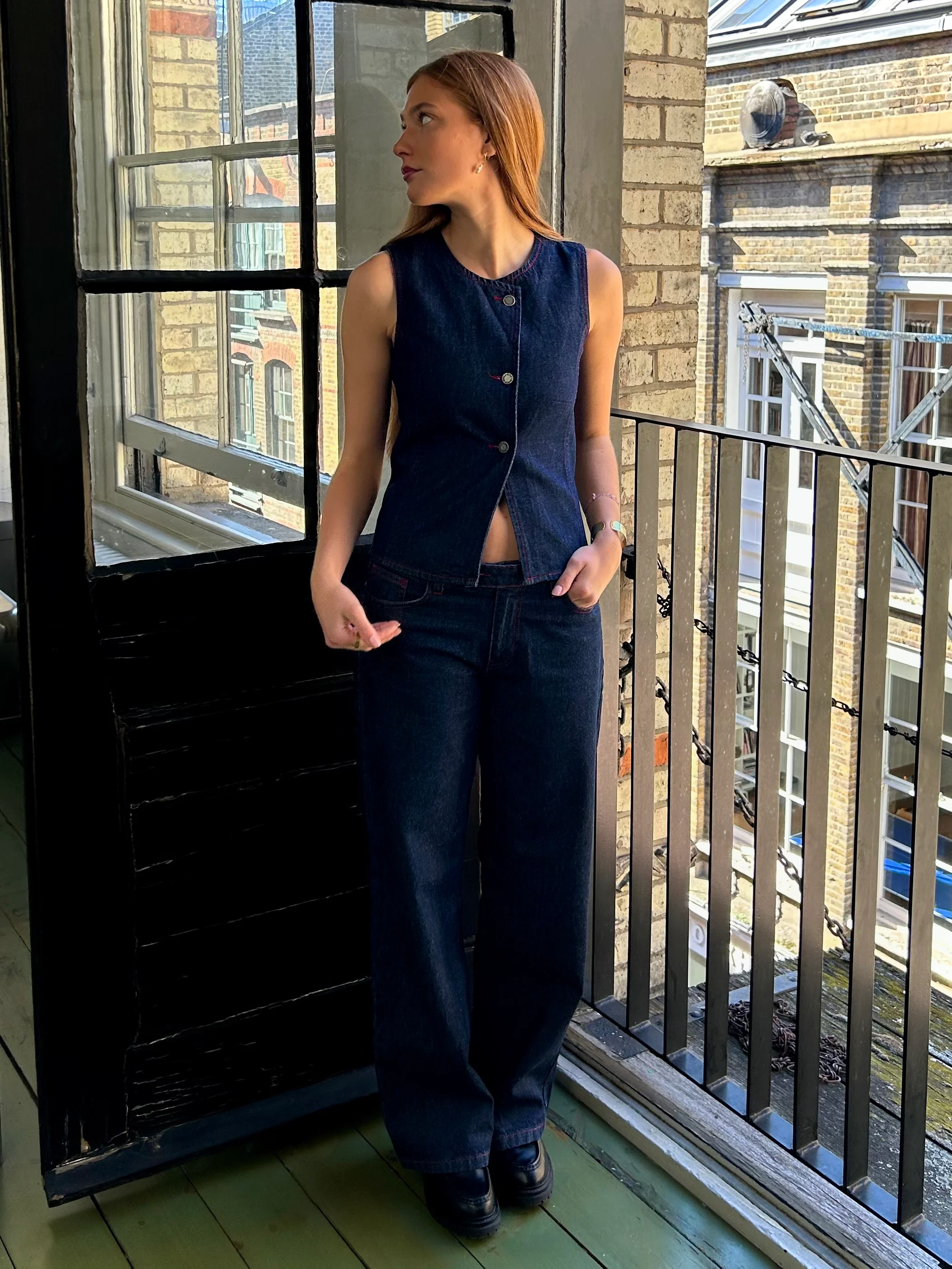 Nina Waistcoat - Indigo & Red - Image 4