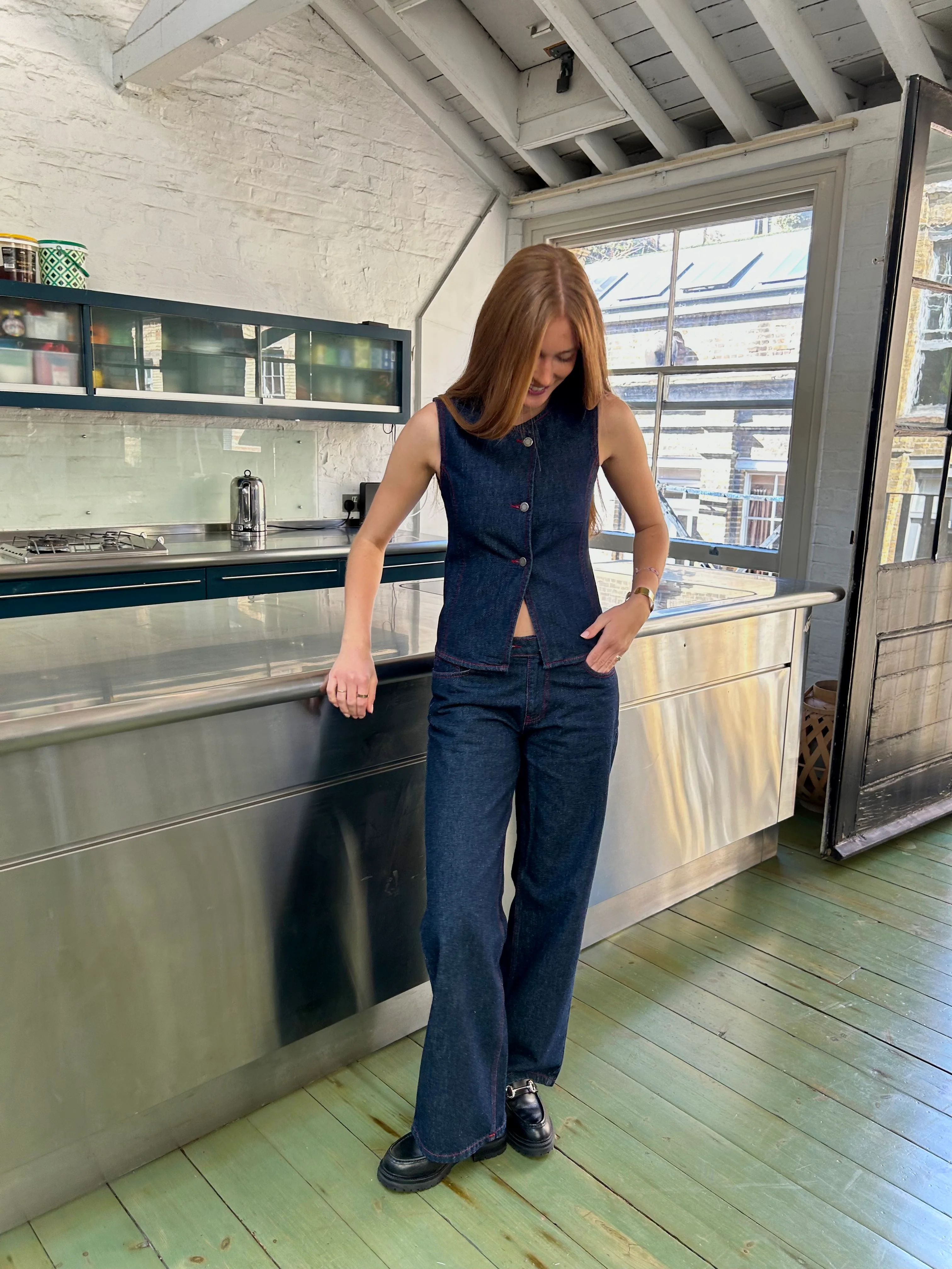 Nina Waistcoat - Indigo & Red - Image 5